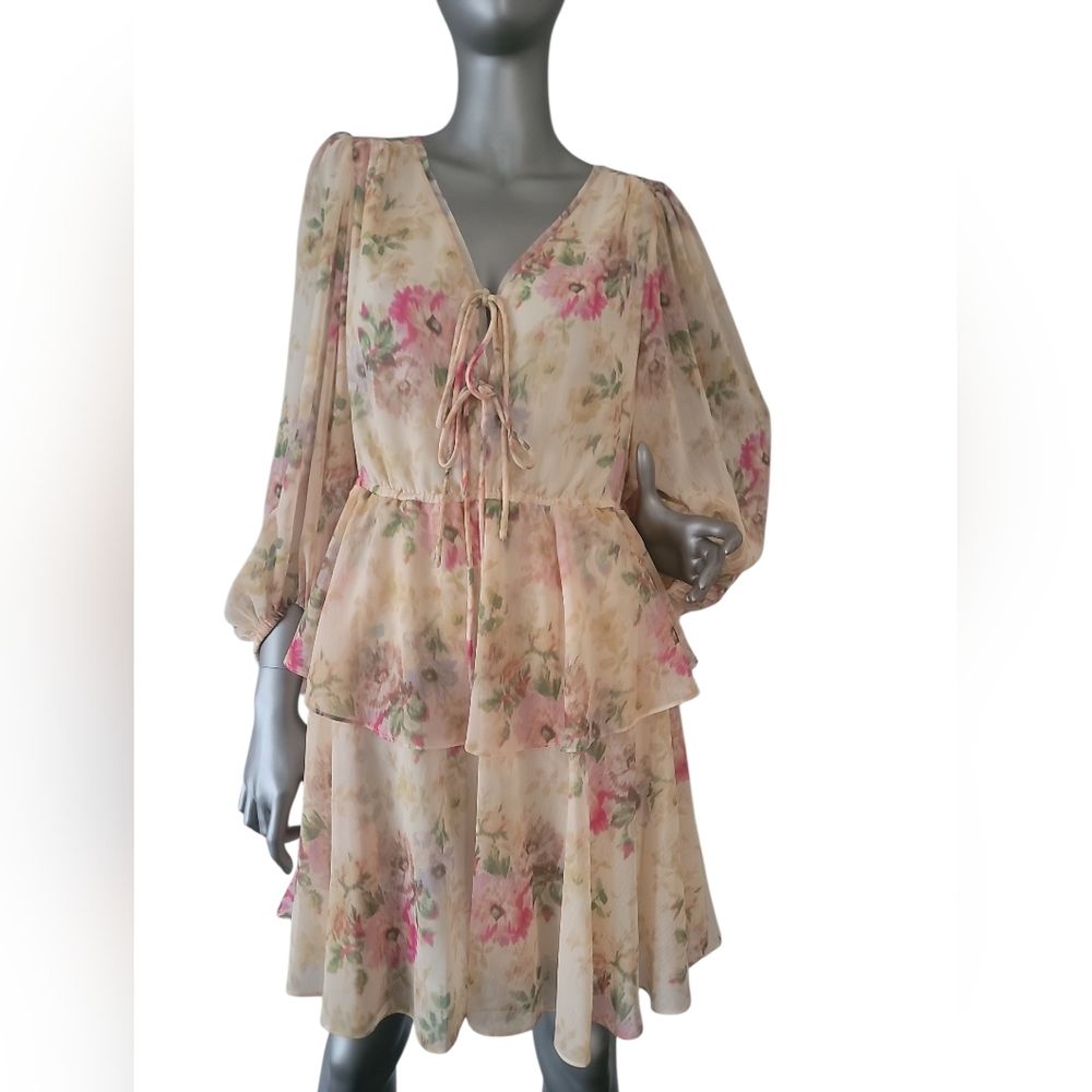 Ted Baker Tamziiy V-Neck Tie Front Floral Mini Dress Size 3